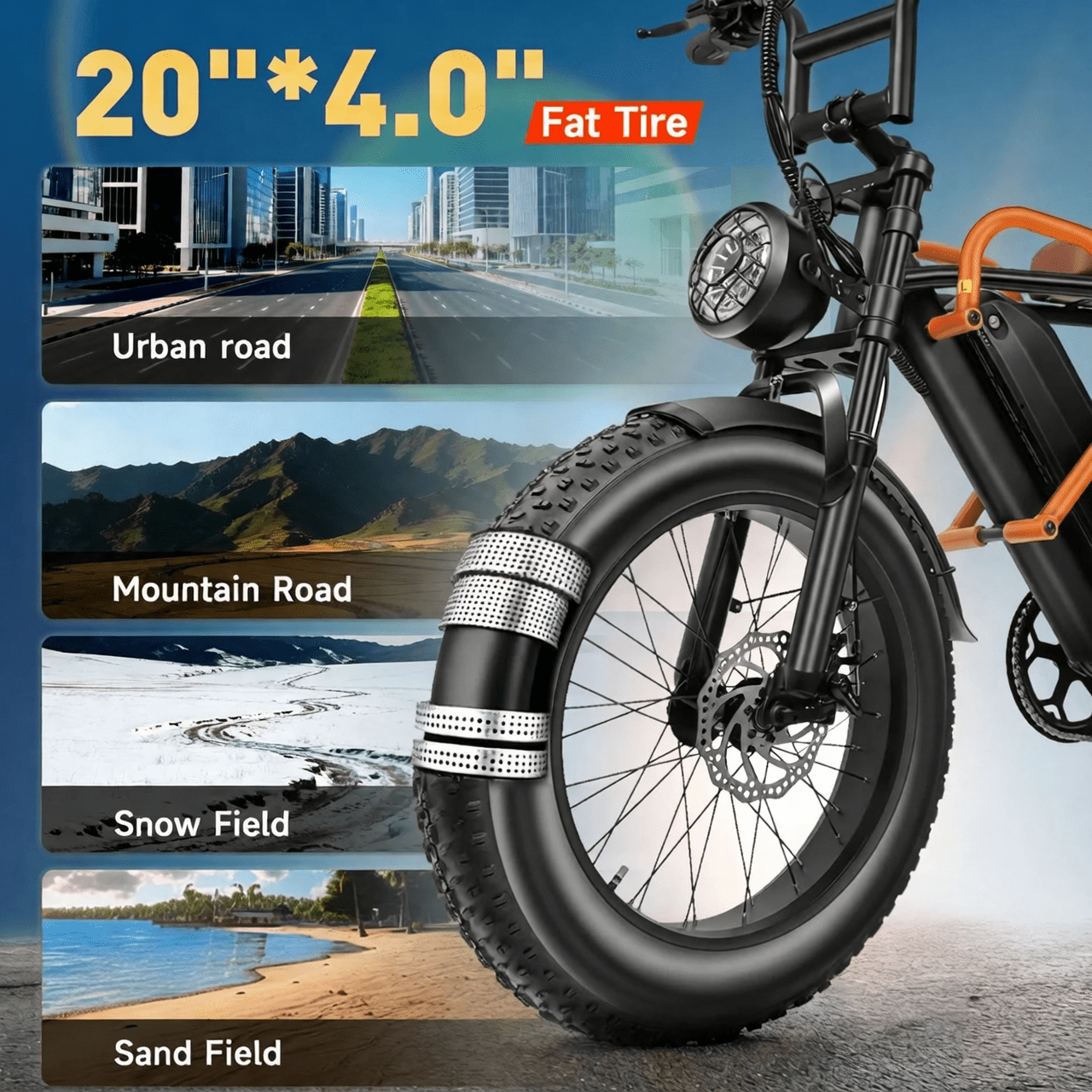 20'' Fat Tire E-Mountain Bicycle for Adults, Peak 750W Motor Electric Bike, 48V 15Ah 30MPH 7-Speed Ebike UL2849 Electric Bikes