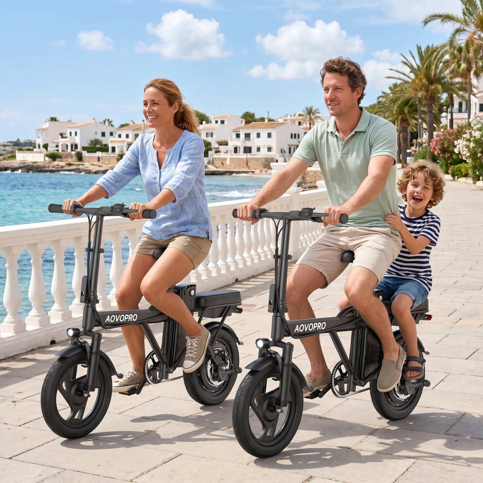AOVOPRO AHT14 Electric Bike 500W 48V, 14' Mini Ebike for City Commuter, Electric Bicycle for Adult with Two Seats UL2849 Electric Bikes
