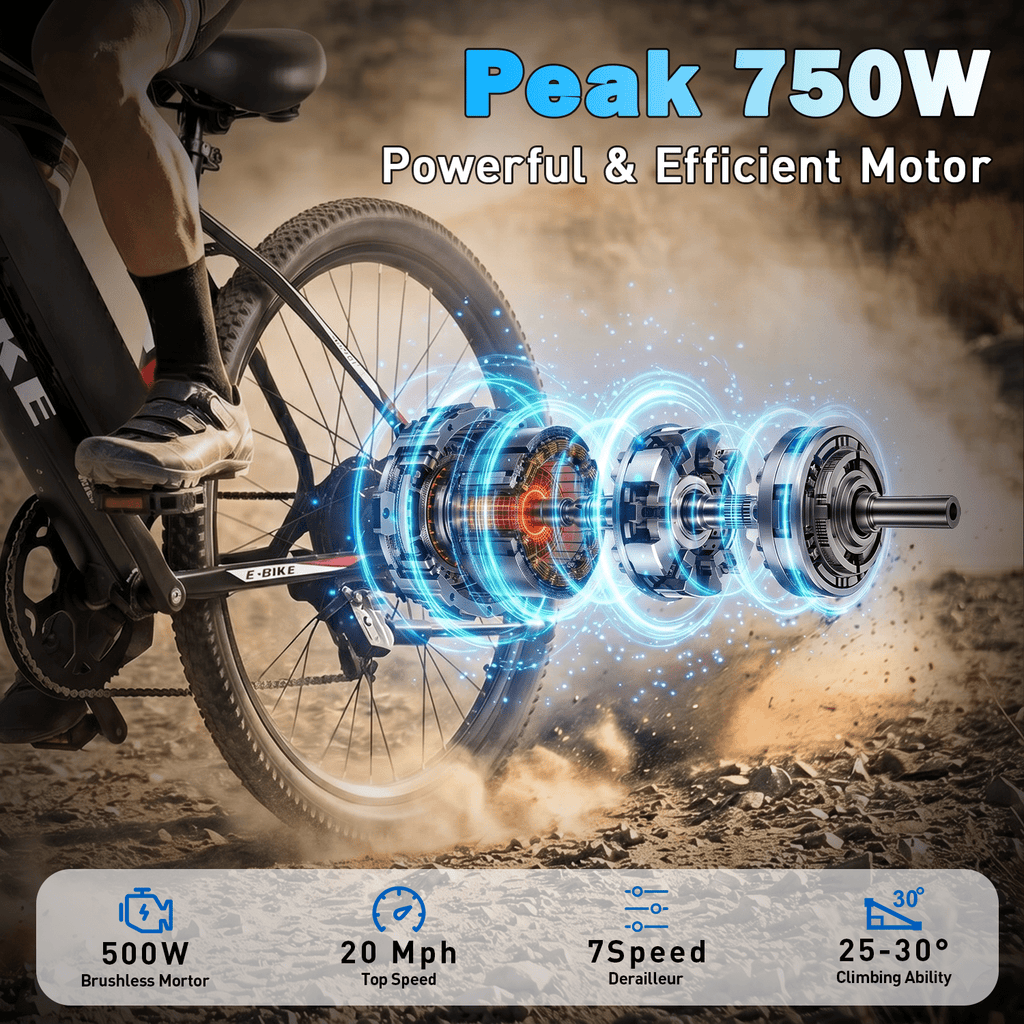 Adults 20MPH Electric Mountain Bicycles,500W Peak 749W Motor, 40 Miles Range,26 Commuting E bike with 432Wh Removable Battery,7 Speeds,UL2849 Certified Electric Bikes