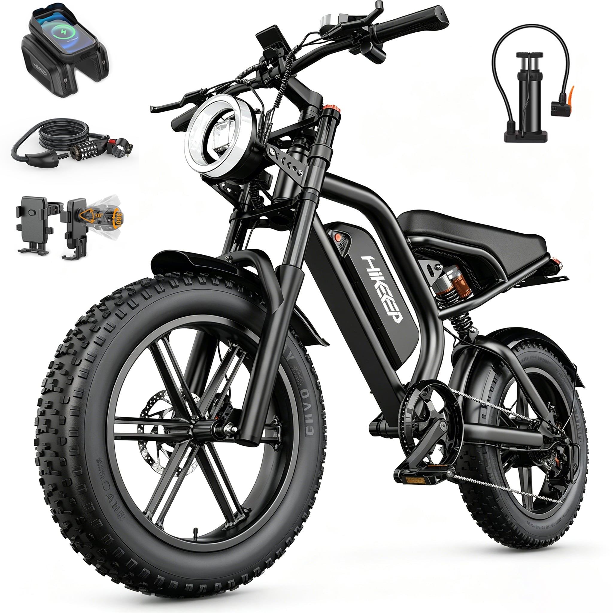 20x4.0 Fat Tire Adult Off-Road Mountain E-Bike, 1500W Peak Motor, Full Suspension, UL2849 Certified, 48V 15Ah Removable Battery Electric Bikes
