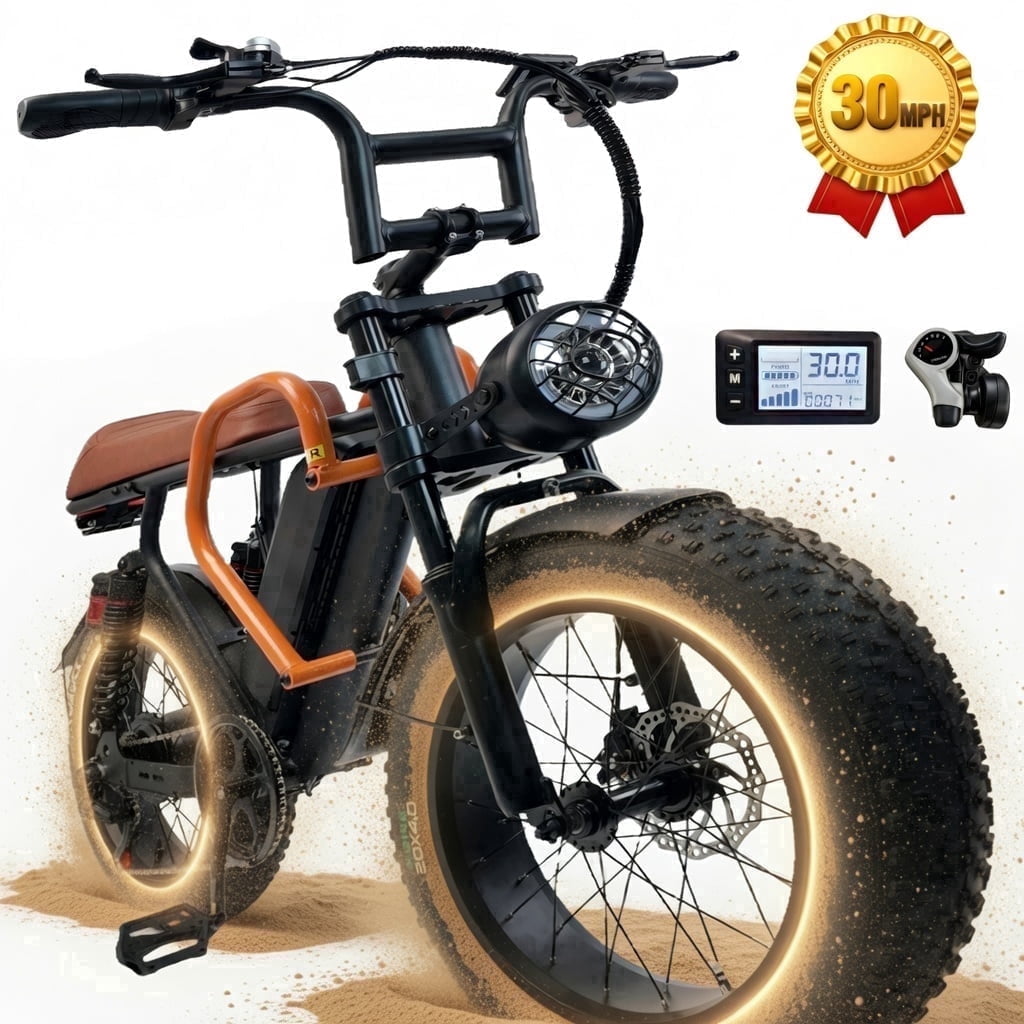 20'' Fat Tire E-Mountain Bicycle for Adults, Peak 750W Motor Electric Bike, 48V 15Ah 30MPH 7-Speed Ebike UL2849 Electric Bikes