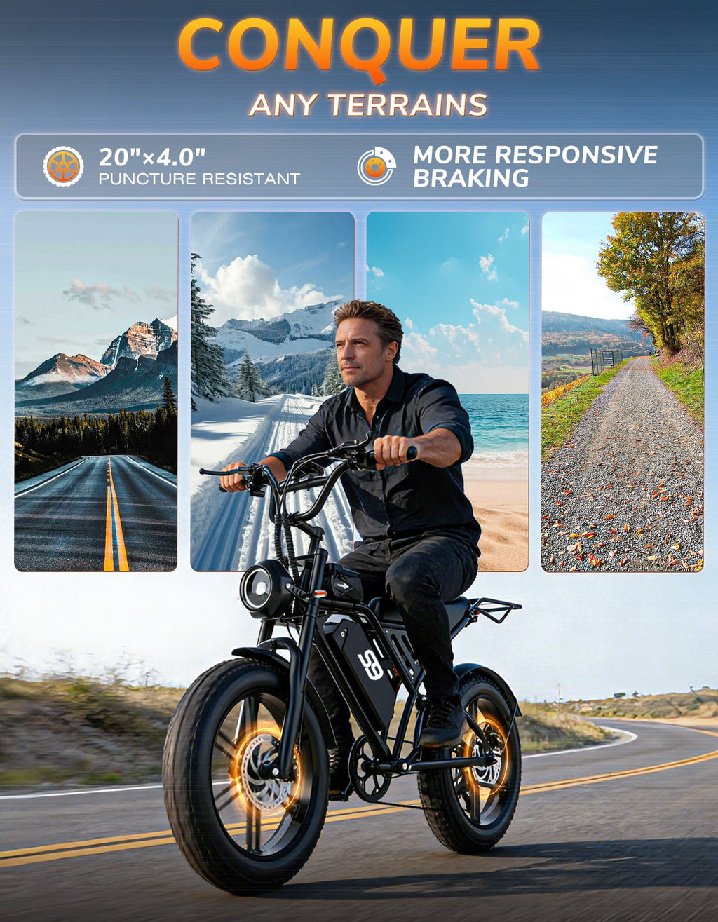 AZHAR Off-Road Electric Mountain Bike for Adults, 20*4 Fat Tire E-Bike, 48V 20Ah Removable Battery, 750W Rated (2500W Peak) Motor, 32MPH Max Speed , UL2849 Certified Electric Bikes