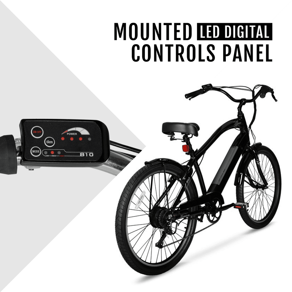 Hyper Bicycles 26 36V Men's Electric Cruiser E-Bike with Pedal-Assist, 250W Motor, Black Electric Bikes