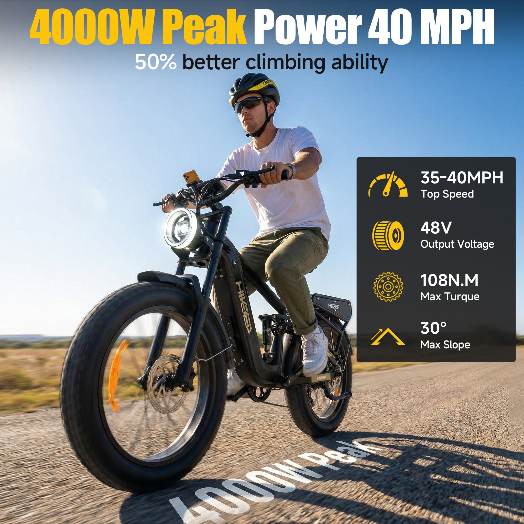 HiKeep Electric Bike for Adults, 2000W 4000W Peak Motor, 48V 25Ah Removable Lithium Battery, 26x4 Fat Tire E-Bike, 7-Speed Shimano, Full Suspension, Rear Rack, UL 2849, Black Electric Bikes