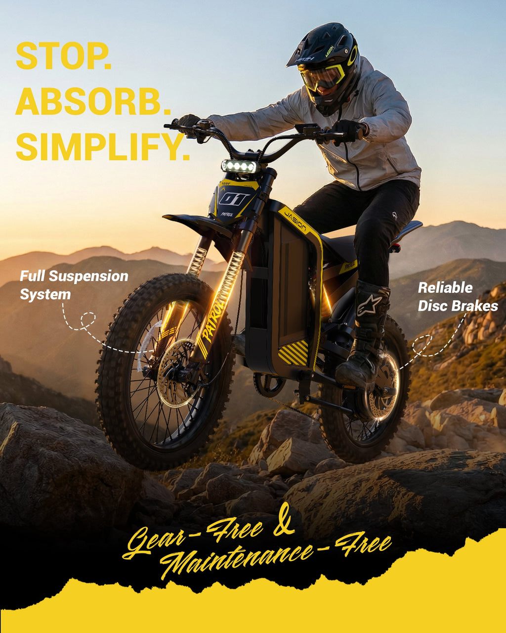 Jasion Patrol Electric Dirt Bike for Adults 19/17, 4000 Peak Motor Ebike 52V 30AH, Fat Tire Electric Motorcycle, UL 2849 Electric Bikes
