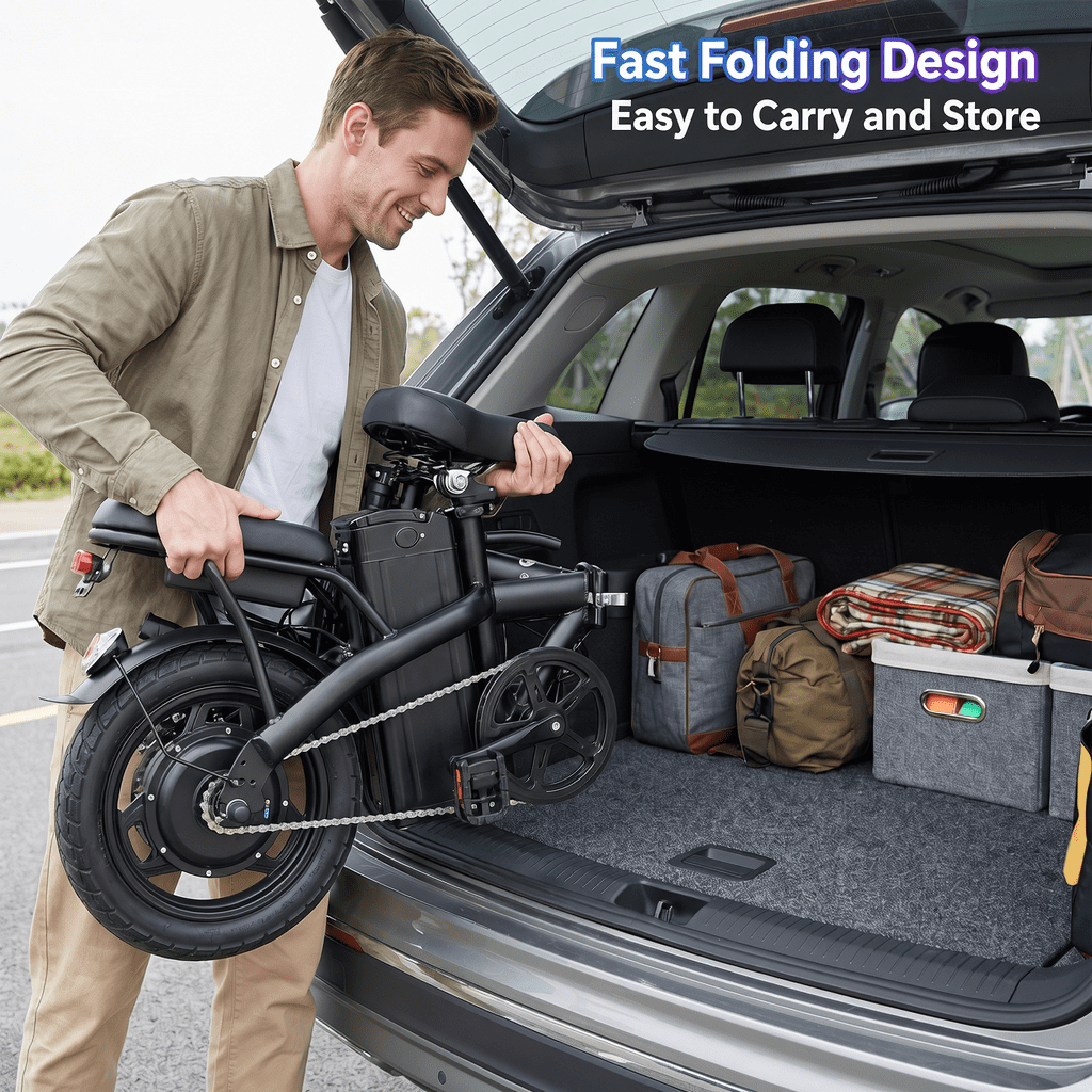 14 Electric Bike for Adults & Teens 14+,500W Motor Folding Ebike, 20MPH & 18-32 Miles Range,Removable 36V12Ah Battery,Rear Disc Brake&Rear Seat,Commuting/City E-Bike.UL2849 Electric Bikes
