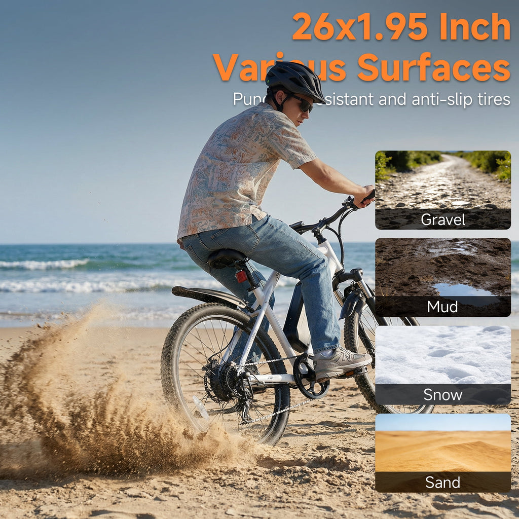 HeloKeep M2601 Electric Bike for Adults, 500W Motor, 48V 375Wh Removable Battery, 26 Puncture-Resistant Tires, 20MPH 7-Speed Ebike with Front Suspension & Disc Brakes, UL2849, Orange Electric Bikes