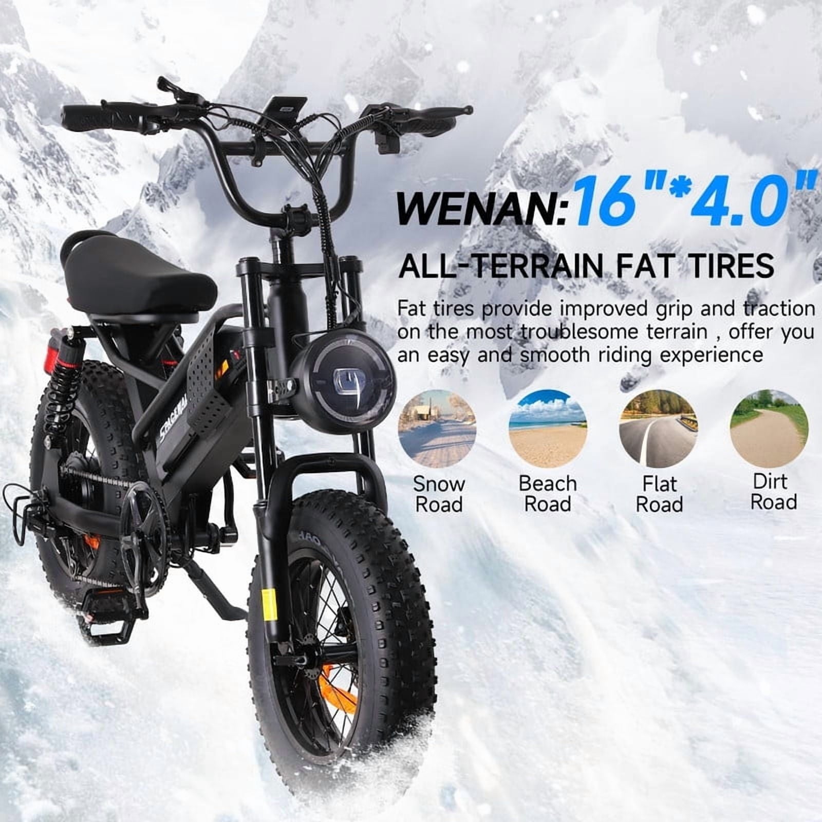 21.7MPH Spacewalk 16 Fat Tire Electric Bike,750W Motor,48V 15Ah Removable Battery,Compact Ebike for Adult and Teens Electric Bikes