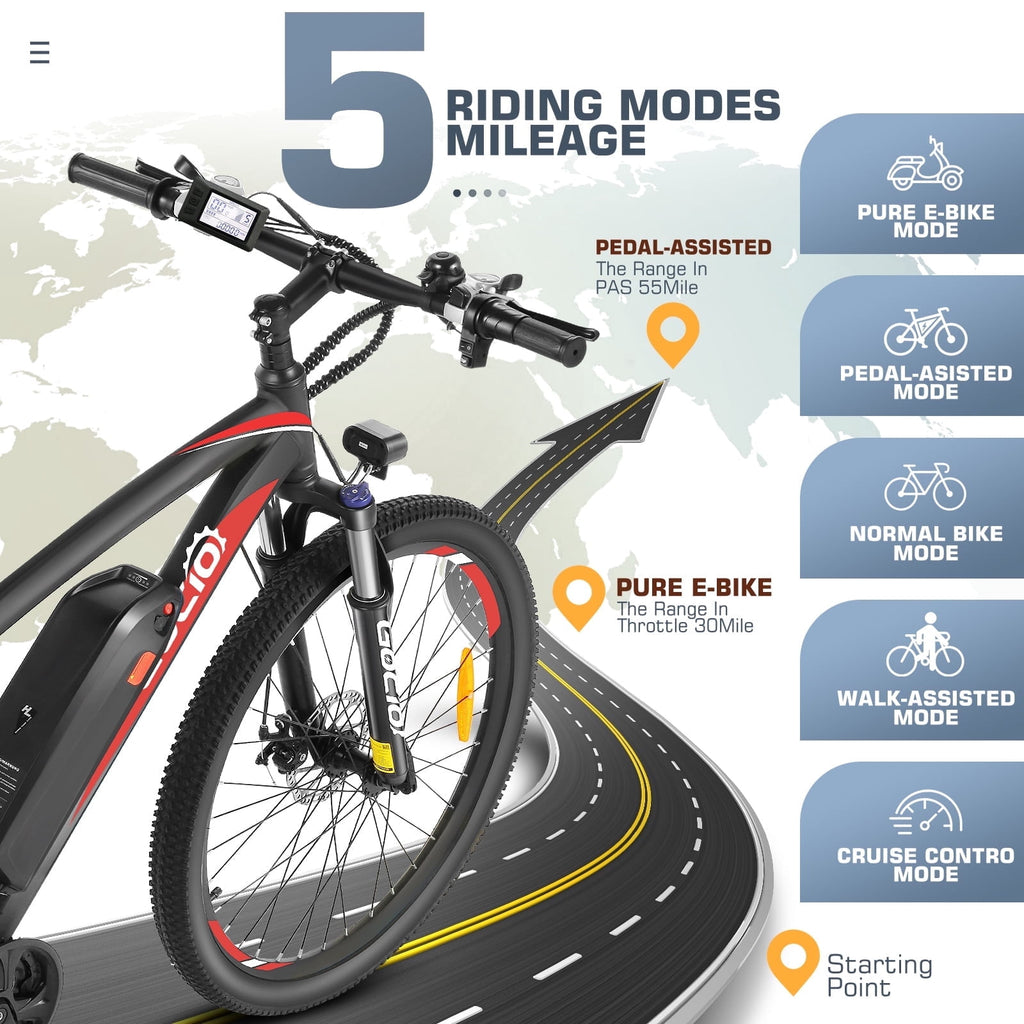 Gocio 27.5 Electric Mountain Bike for Adults, 750W Peak Motor, 48V 10.4Ah Battery, 20MPH, 21 Speed, Lockable Front Suspension, UL2849 Certified Electric Bikes