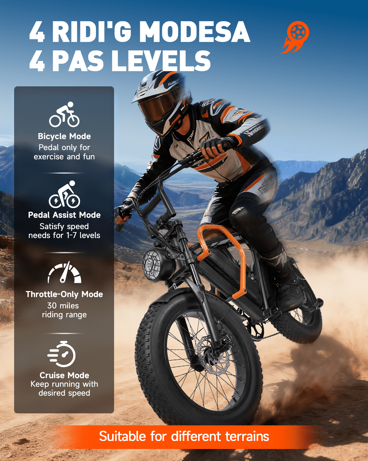 XKJ Electric Bike for Adults, 1500W Peak, 30MPH Electric Bike,50Mlies, 20 Fat Tire E-Mountain Bikes, 920Wh Removable Battery Ebike, Full Suspension shock, 7-Speed, UL 2849,Dirt ebike Electric Bikes
