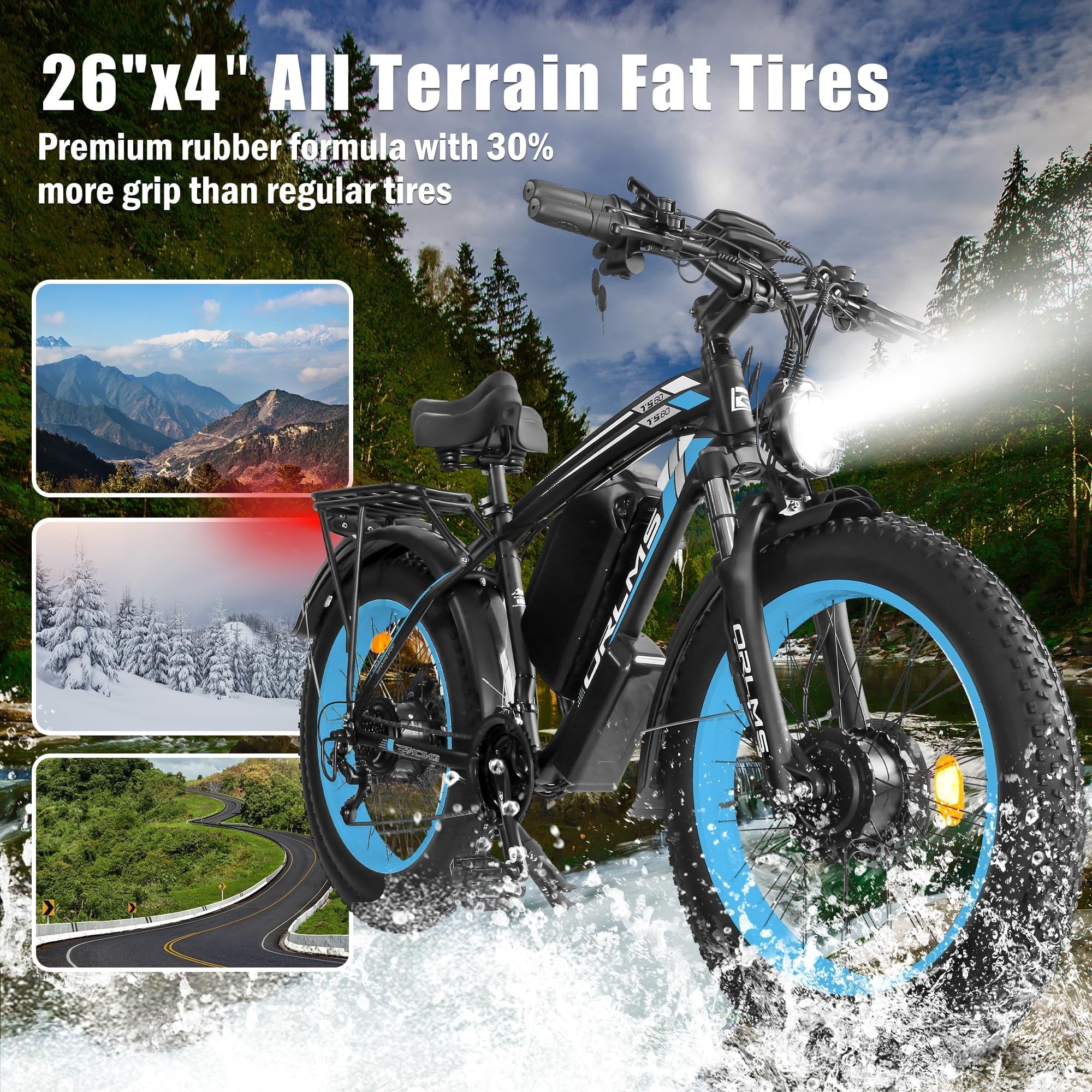 6000W Electric Bike, 60V 25AH Battery Ebike for Adults, Dual Motor AWD Ebike 50MPH 21-Speed ,Long Range Mountain EBike with 26 x 4.0 Fat Tire, All-Road Mountain Bike UL2849 Electric Bikes