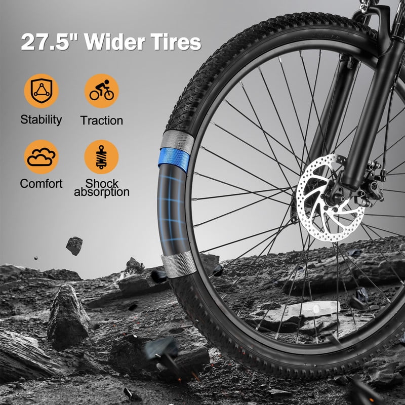 Actbest 27.5 Electric Bike for Adults, 1200W Peak Brushless Motor Up to 28MPH, 499.2WH Removable Battery Electric Mountain Bike, 21-Speed E-Bike with Fork Suspension (Grey) with Fender & Rear Rack Electric Bikes