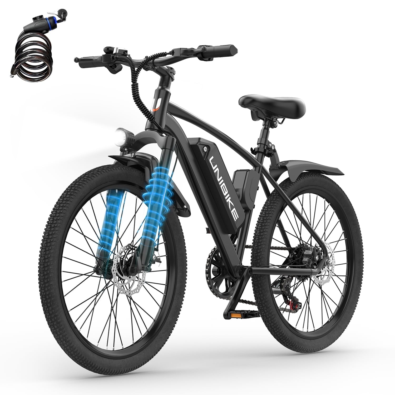 26 Adult Electric Bicycle E-Bike, 748W Motor up to 60 Mile Range, 22MPH Max Speed, 36V 10Ah Removable Battery, 7-Speed, Disc Brakes & NFC Unlock, Mountain E-Bike for Commuting Electric Bikes