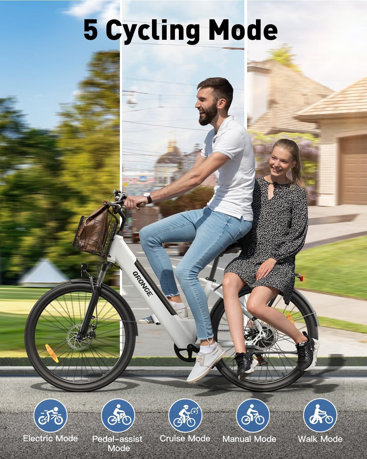 26 inch Electric Bike for Adults 1200W Peak Step Through E-Bike 70Miles Range 25 mph Max Speed Electric Bicycles 7-Speed Front Fork Suspension E-Mountain Bikes 36V 12.8AH Battery, UL2849 by SGS Electric Bikes