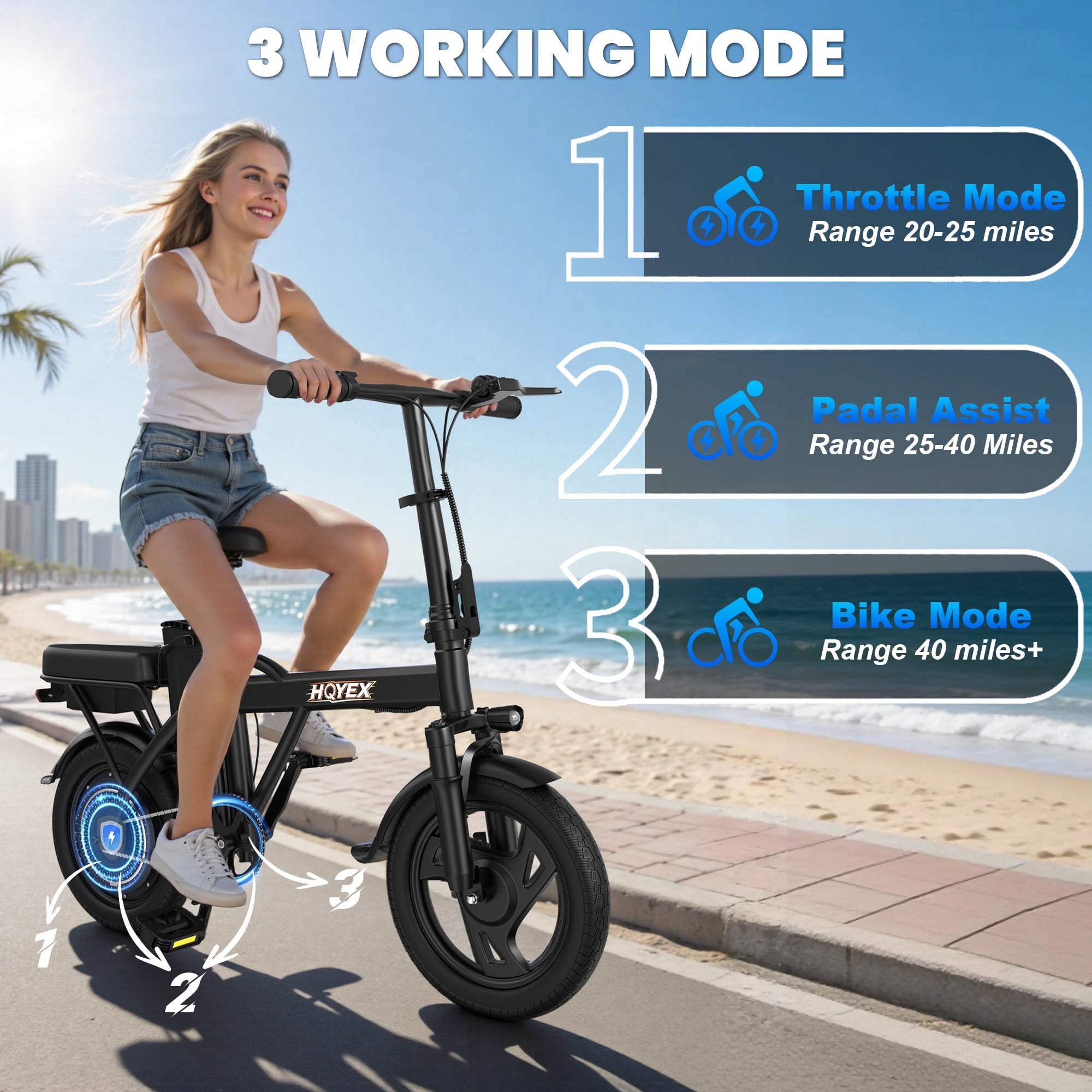 HQYEX HQ14PRO 500W Adult Electric Bicycle, 14 Inch Fat Tire Ebike with 48V 9Ah Rechargeable Battery, Max Speed 22MPH, Dual Brakes & Full Suspension, Adjustable Seat, Perfect for Commuting E Bike Electric Bikes