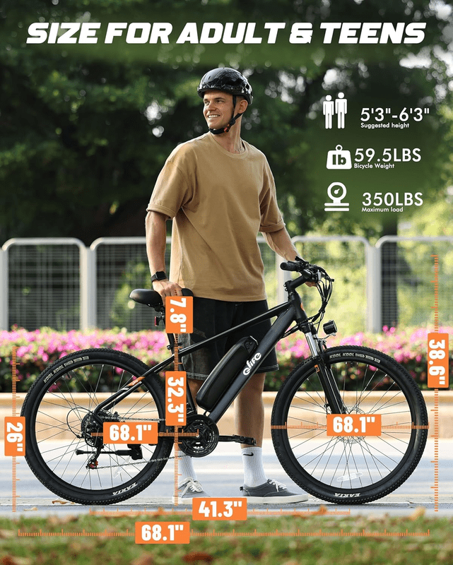 Qlife 26 Adult Electric Mountain Bike, 48V 7.8Ah Removable Battery, Max 28MPH, 7?Speed, Lock?Out Suspension, Peak 1000W Hub?Motor Mechanical Disc?Brake eBike for men&women Black Electric Bikes