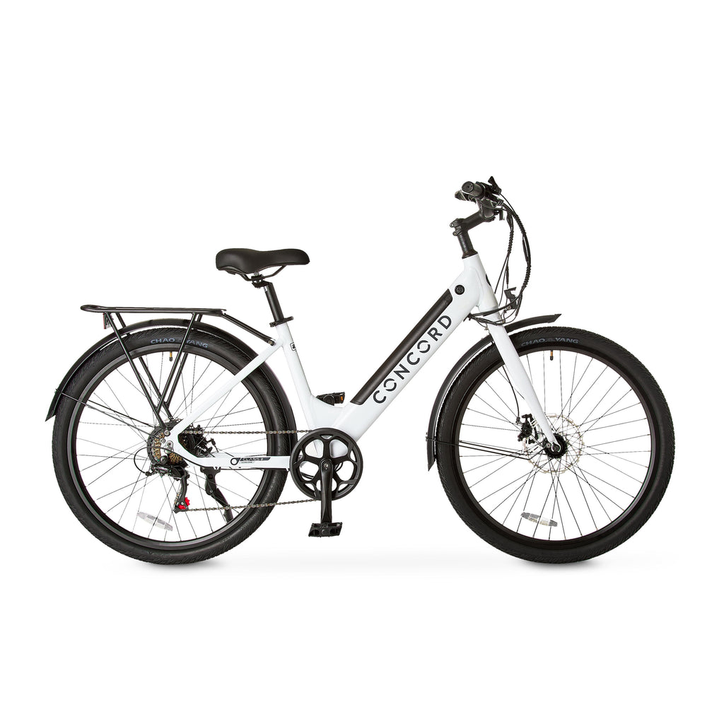 Concord 27.5 Step-Thru Electric Bike, 36V, Class 2, Aluminum, 49 Pounds, White, Unisex, Fits Riders 5'1 - 6'1 Electric Bikes