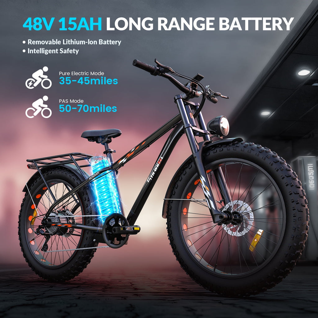 5TH WHEEL W29B 26 x 4 Fat Tire Electric Bike, 750W Motor Adult Ebike with 48V 15Ah Removable Battery, Electric Mountain Bicycle with 7 Speed, UL2849 Electric Bikes