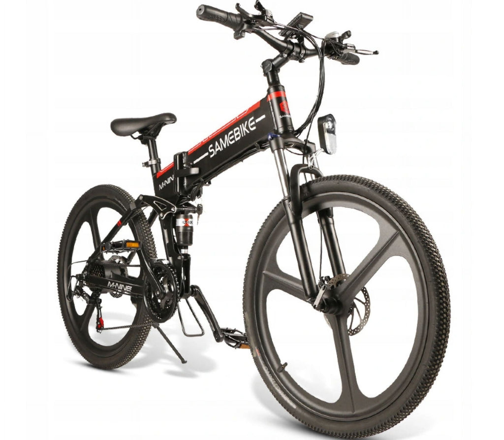 Samebike 26 inch Folding Electric Bicycle, Black/Red Electric Bikes