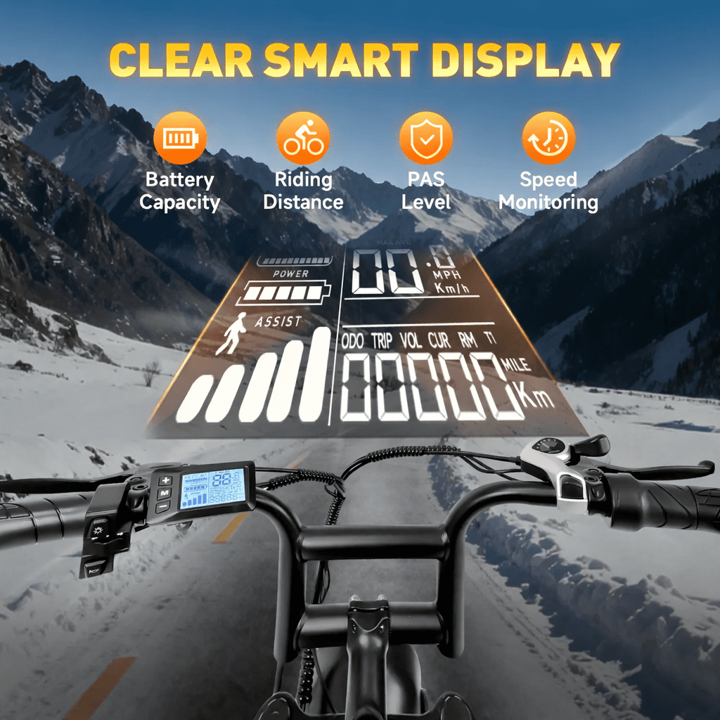 20'' Fat Tire E-Mountain Bicycle for Adults, Peak 750W Motor Electric Bike, 48V 15Ah 30MPH 7-Speed Ebike UL2849 Electric Bikes