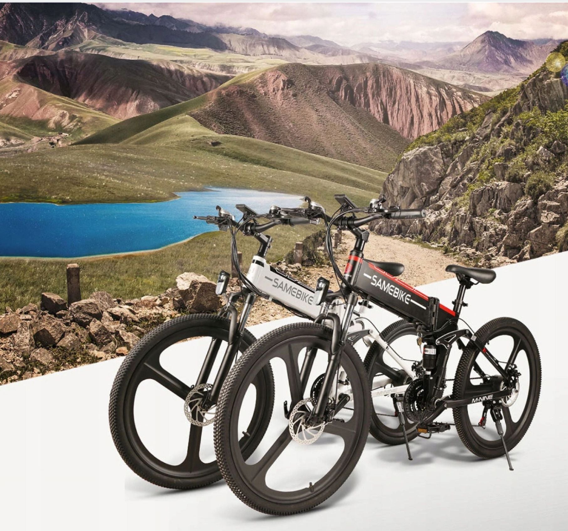 Samebike 26 inch Folding Electric Bicycle, Black/Red Electric Bikes