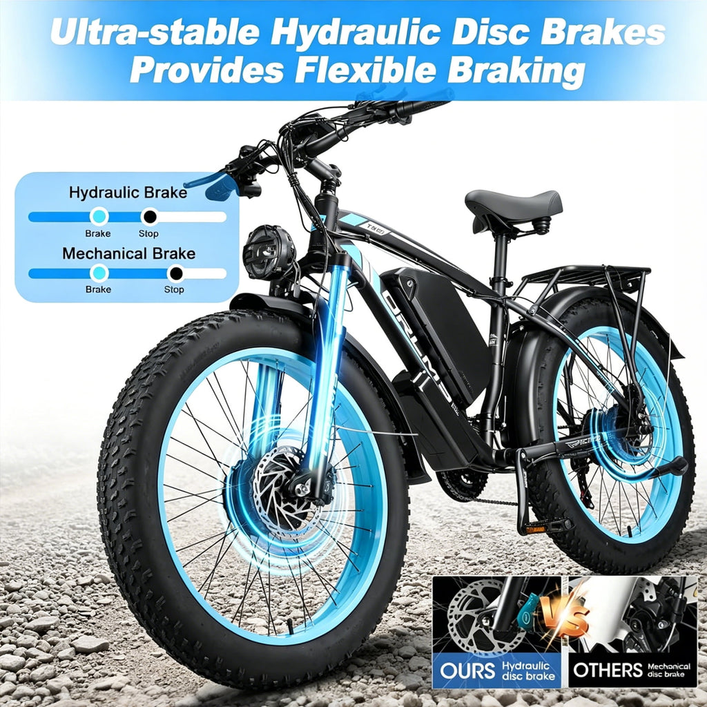 5000W (Peak) Electric-Bike, 60V 25AH Battery Electric Bike for Adults, Dual-Motor-Ebike 45MPH Ebike, 26*4.0 Fat Tire Ebike, AWD 21-Speed E-Mountain Bicycle for Off-Road Snow Sand UL 2849 Electric Bikes
