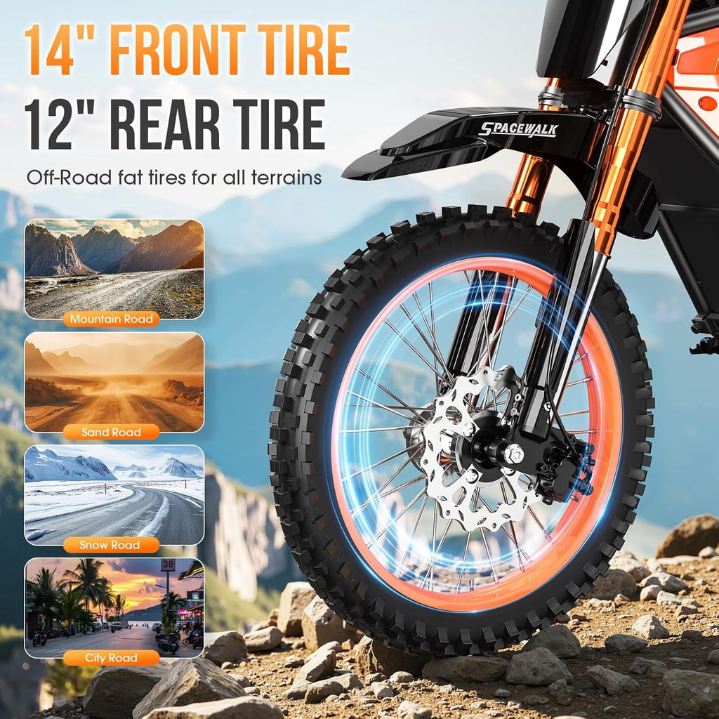 SPACEWALK 3000W Peak Motor 37.5MPH off road Mountain E Bike for Teens&Adults, 48V 14/12 Fat Tires E-Bike, Full Suspension, Hydraulic Brakes UL2849 Electric Bikes