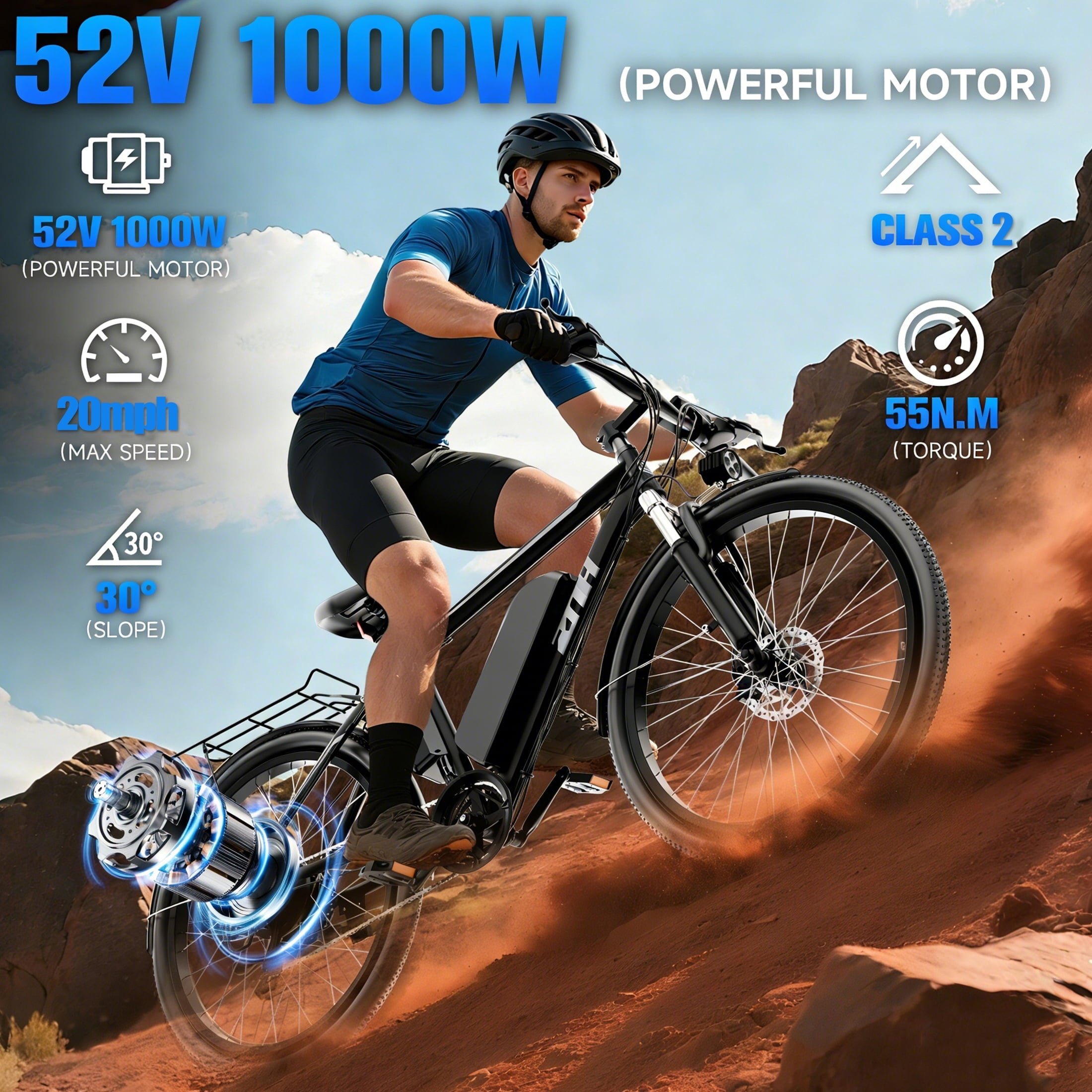 ZNH Electric Bicycle for Adults 1000w Peak – Electric Mountain Bike with 52V 13Ah Removable Battery ,26 off-road Ebike, Shimano 21-Speed, UL 2849，Black Electric Bikes