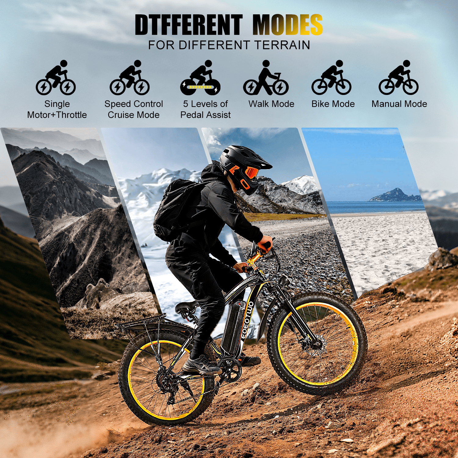 EOEOTWO 1500W Electric Mountain Bike for Adults,48V 15Ah Removable Battery 60Miles Longe Range, 34MPH Fast Cruiser Ebike, 26'' Fat Tire All-Terrain E-Bicycle with LED Display UL2849 Electric Bikes