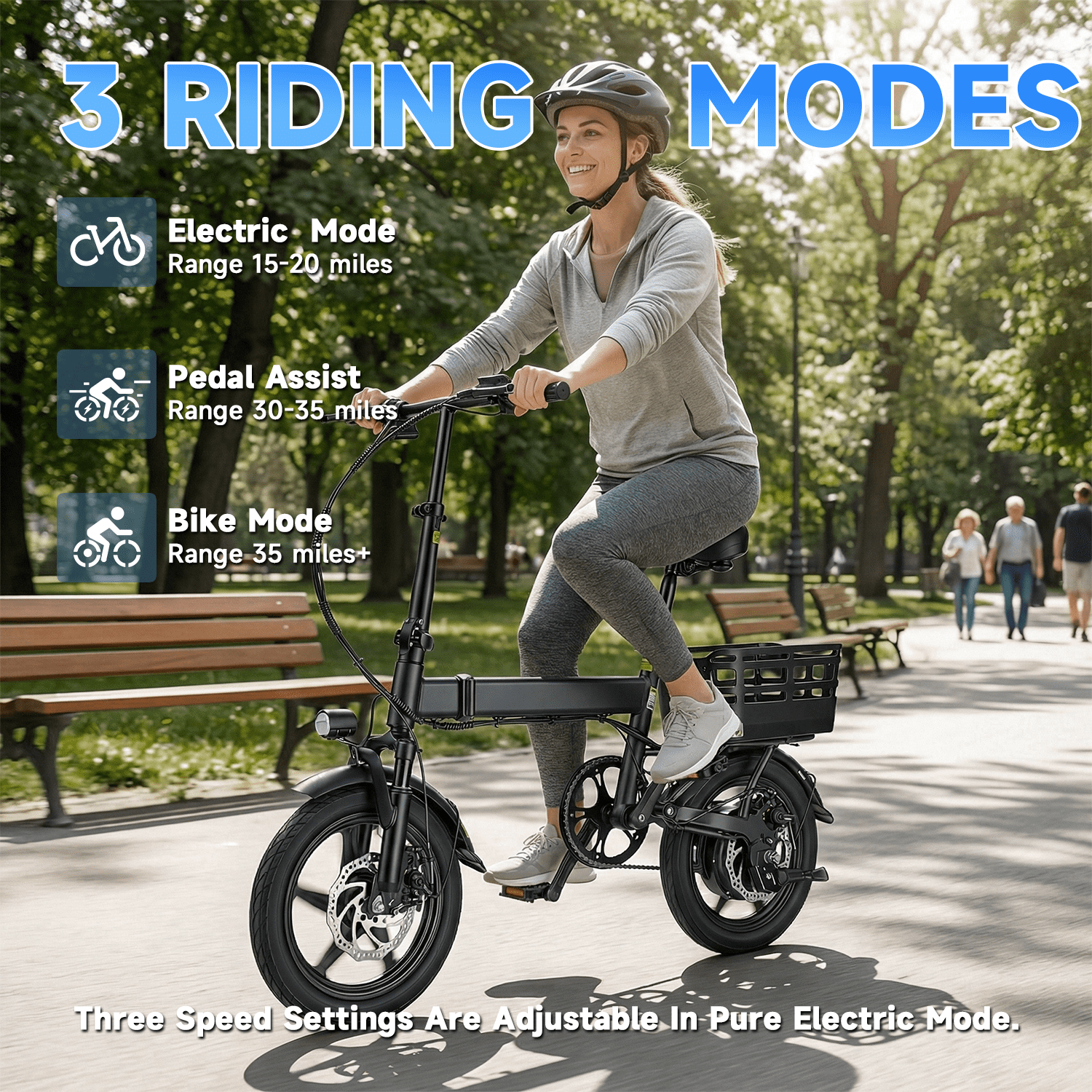 OwnGold 14IN Folding Electric Bicycles for Adults Teens with Basket,500W Peak Motor Up to 20 mph Range 30 Miles,36V 12Ah Removable Battery,Commuter/Shopping Mini Ebike,UL 2849 Electric Bikes