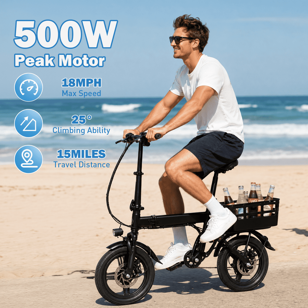 XKJ Electric Bike for Adults, Ebike, Electric Bicycle with 48V 12AH Removable Battery,14 Folding Ebike, 20MPH,20+ Miles(MAX),500W High Motor,Multi-Shock Absorption,Commuting Mini E Bikes,UL2849 Electric Bikes
