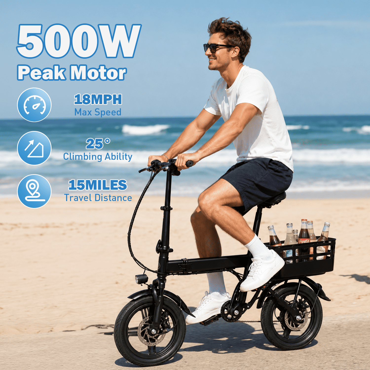 XKJ Electric Bike for Adults, Ebike, Electric Bicycle with 48V 12AH Removable Battery,14 Folding Ebike, 20MPH,20+ Miles(MAX),500W High Motor,Multi-Shock Absorption,Commuting Mini E Bikes,UL2849 Electric Bikes