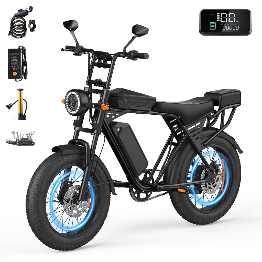 48V 15Ah Electric Bike – 1500W Brushless Motor, 28MPH Top Speed, 30-50 Mile Range, 20×4 Tires, 485lbs Max Load, Removable Battery Electric Bikes