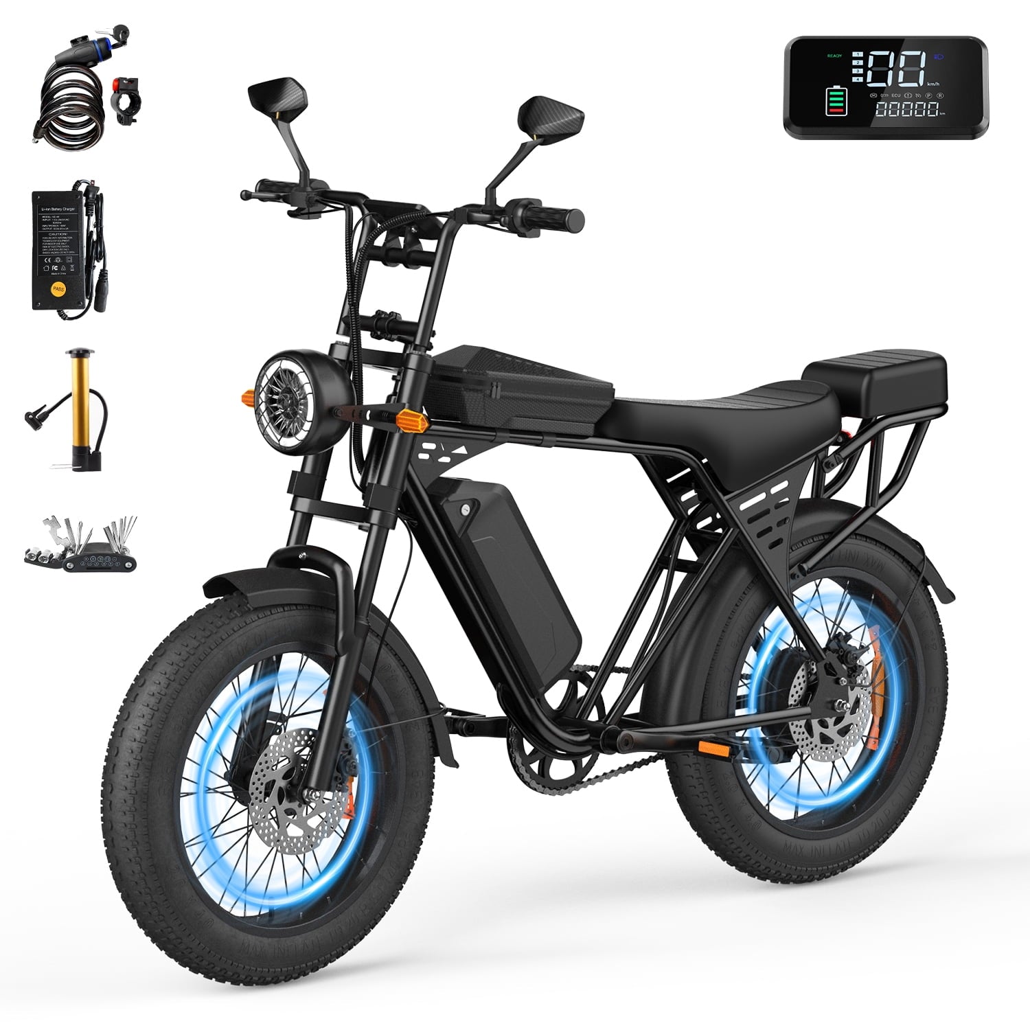 48V 15Ah Electric Bike – 1500W Brushless Motor, 28MPH Top Speed, 30-50 Mile Range, 20×4 Tires, 485lbs Max Load, Removable Battery Electric Bikes