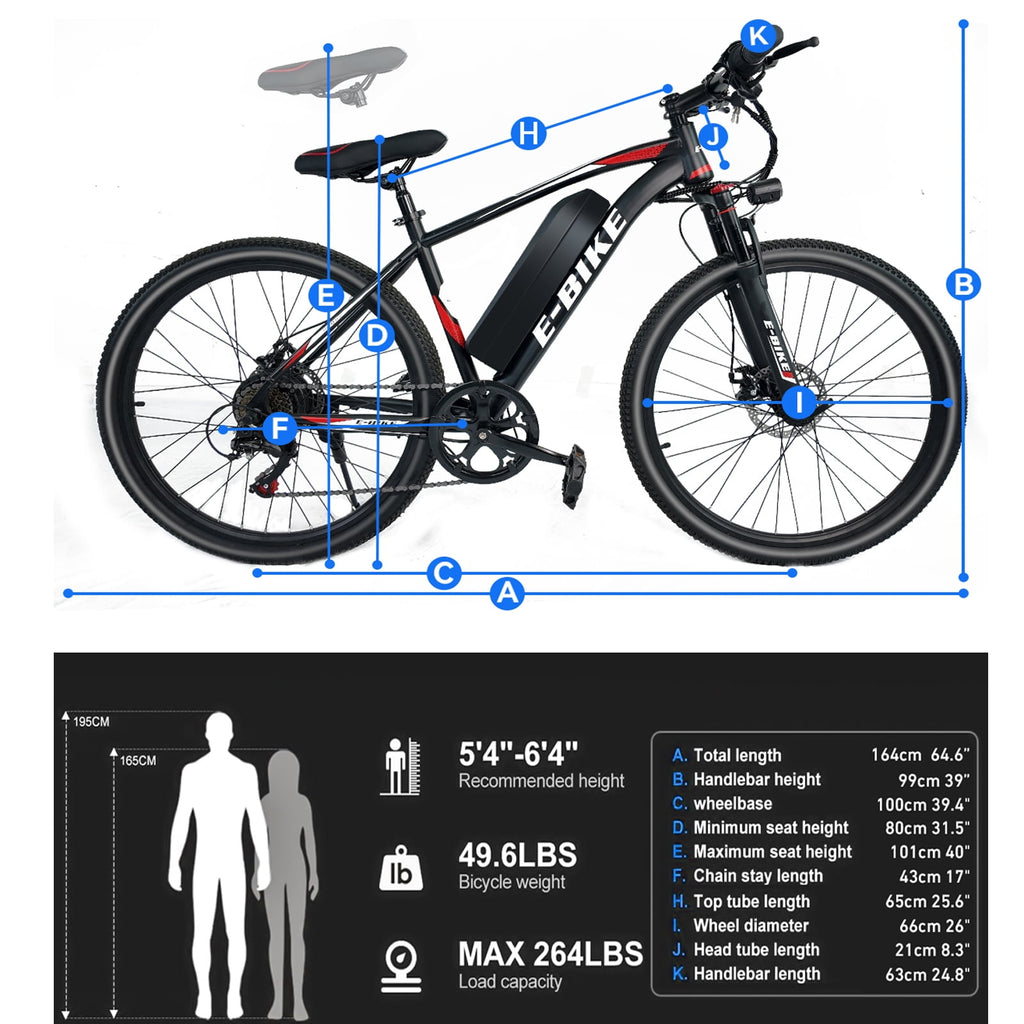 Setohet 26 Electric Bike for Adults, ebike 1200W Peak Power Motor, 45Miles 20MPH 432Wh Battery,7-Speed, UL 2849 Electric Bikes