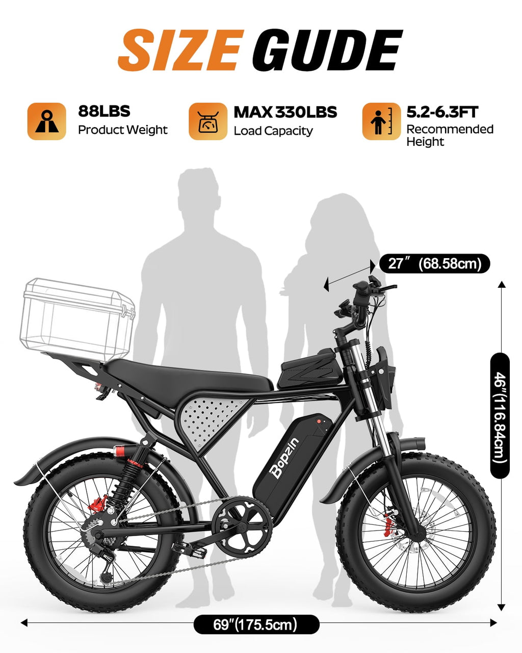 Bopzin Electric Bike for Adults,Peak 1500W App & Anti-Theft, 48V/25Ah, 20x4.0 Fat Tire Ebike, E-Mountain Bike Tested Under UL2849 Electric Bikes