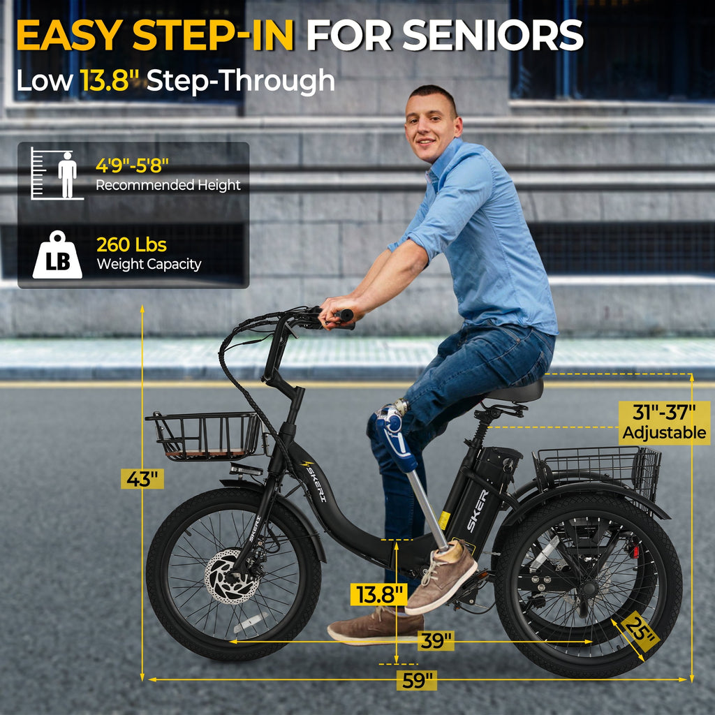 Electric Scooter Tricycle for Adults, 20” Folding Electric Trike,3 Wheels Electric Bicycle Bikes, Peak 1000W Step-Thru Etrike with 36V 13Ah UL2849  Removable Battery and Large Basket for Women Men Electric Bikes
