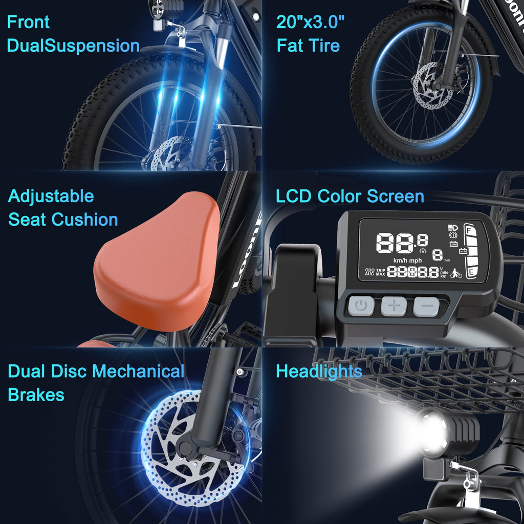 Loonfat Electric Bike for Women Men, 25MPH Peak 1000W Ebikes for Adults, 48V 15.6Ah Battery, 70 Miles Range, Step Through Commuter E-Bike, UL2849 Electric Bikes