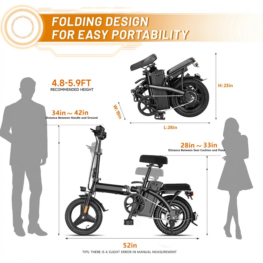 Electric Folding Bike for Teenager and Adults, 12AH Removable Battery 14 Electric Bike 500W Motor, 20+ Miles Range, Mini Ebike for City Commuter, UL2849 Electric Bikes