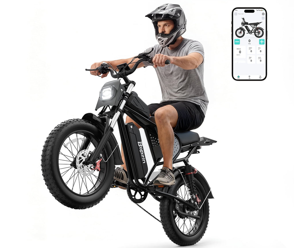 Bopzin Electric Bike for Adults,Peak 1500W App & Anti-Theft, 48V/25Ah, 20x4.0 Fat Tire Ebike, E-Mountain Bike Tested Under UL2849 Electric Bikes