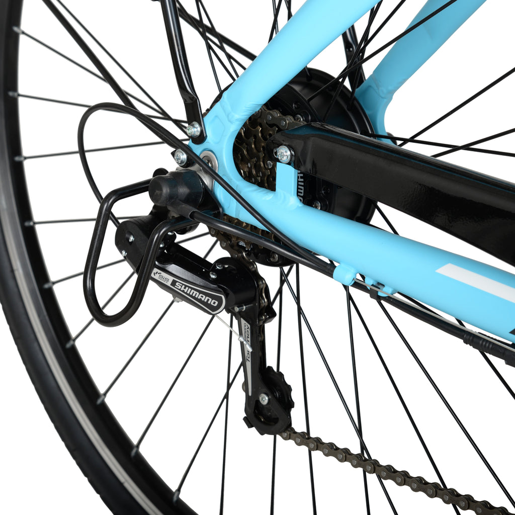 Hyper Bicycles E-Ride 700C 36V Electric Commuter E-Bike for Adults, Pedal-Assist, 250W Motor, Blue Electric Bikes