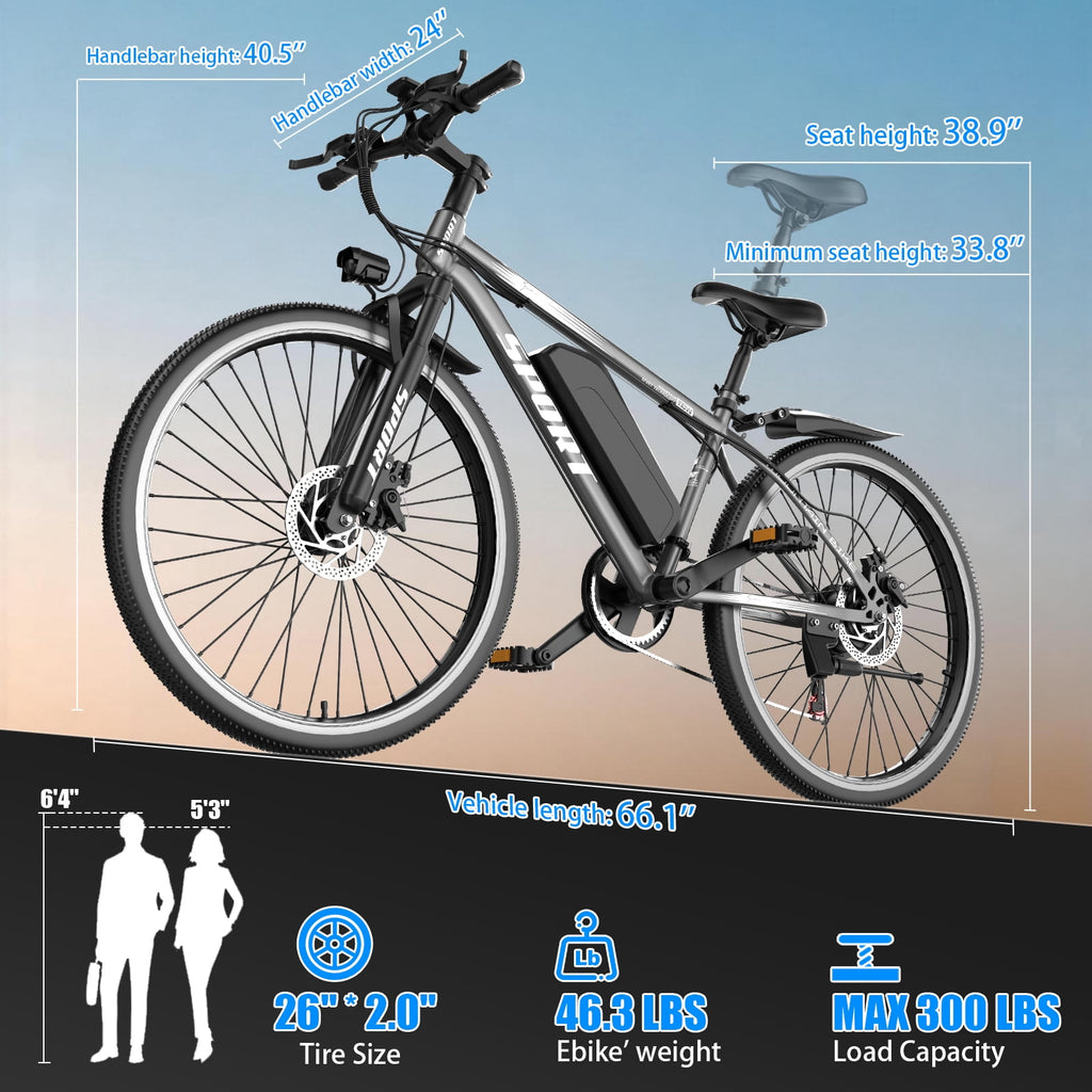 GWEIT 26Electric Bike for Adults, 1500W Peak Mountain E-Bike with 25MPH 45Miles Range Electirc Mountain Bike, 48V 10.4Ah Removable Battery, UL2849 Certified Electric Bikes
