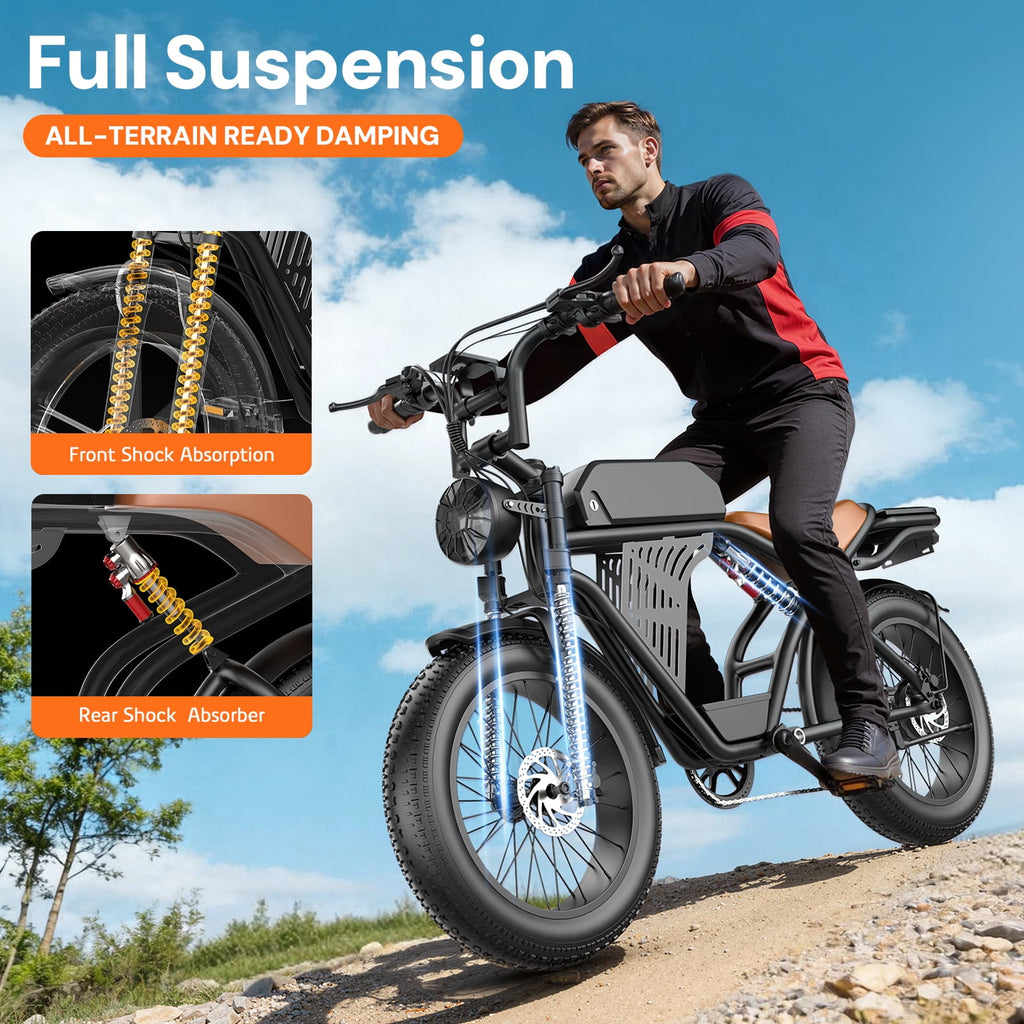ASKGO Electric Bike for Adult, 2200W Peak Electric Dirt Bike, 100 Miles, 7 Speed Electric Motorcycle, 48V Removable Battery, 20 Fat Tire Off Road Ebike, Full Suspension Ebike for Snow/Beach/Mountain Electric Bikes