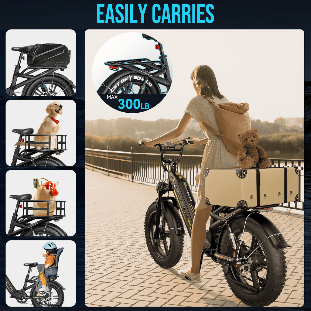 FREESKY 2026 Upgraded Rocky Pro Torque Sensor Electric Bike for Adults, 48V 25Ah Samsung Cells Battery, 105 Miles Range, 33MPH Fat Tire Step-Thru E Bike, 20 Full Suspension Cargo Bicycles, 8-Speeds Electric Bikes