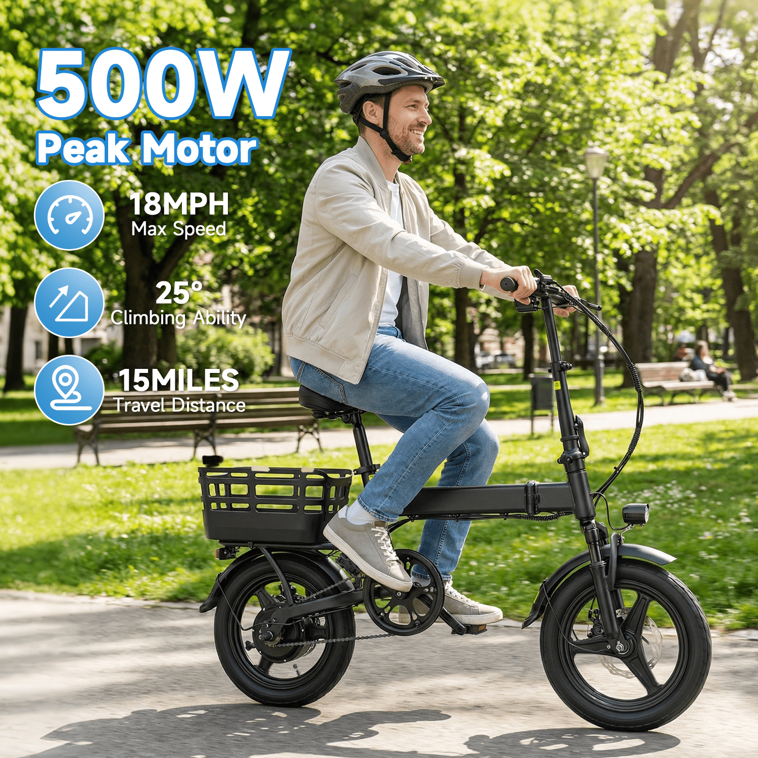 BroPath Electric Bike for Adults,Ebike,14 Folding Electric Bike,500W Motor, 20 MPH, Commuter City E-Bike,576Wh Battery,Electric Bicycle with Baskets,20+ Miles,3 Mode,Mini E Bikes for Teens,UL2849 Electric Bikes