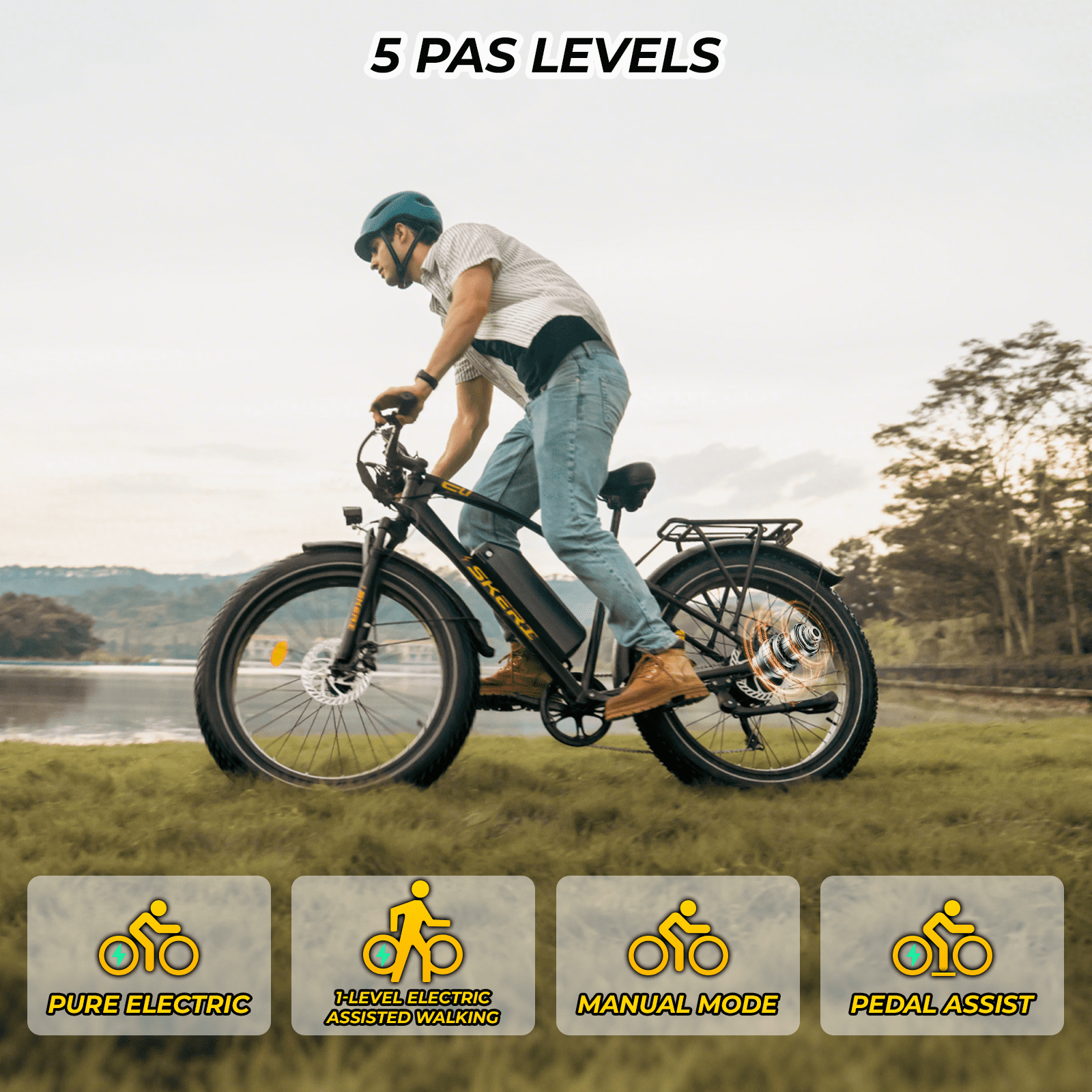 Skeri Electric Bike, 26x4.0 Fat Tire E Bike, 500W (Peak 1000) Motor, 48V 15.6Ah Removable Electric Bike for Adults, 60 Miles & 25 mph, Electric Bicycle with 7 Speed and Front Suspension Electric Bikes