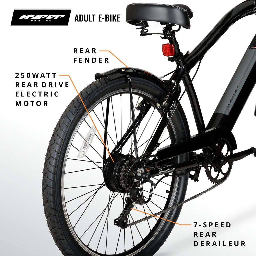 Hyper Bicycles 26 36V Men's Electric Cruiser E-Bike with Pedal-Assist, 250W Motor, Black Electric Bikes
