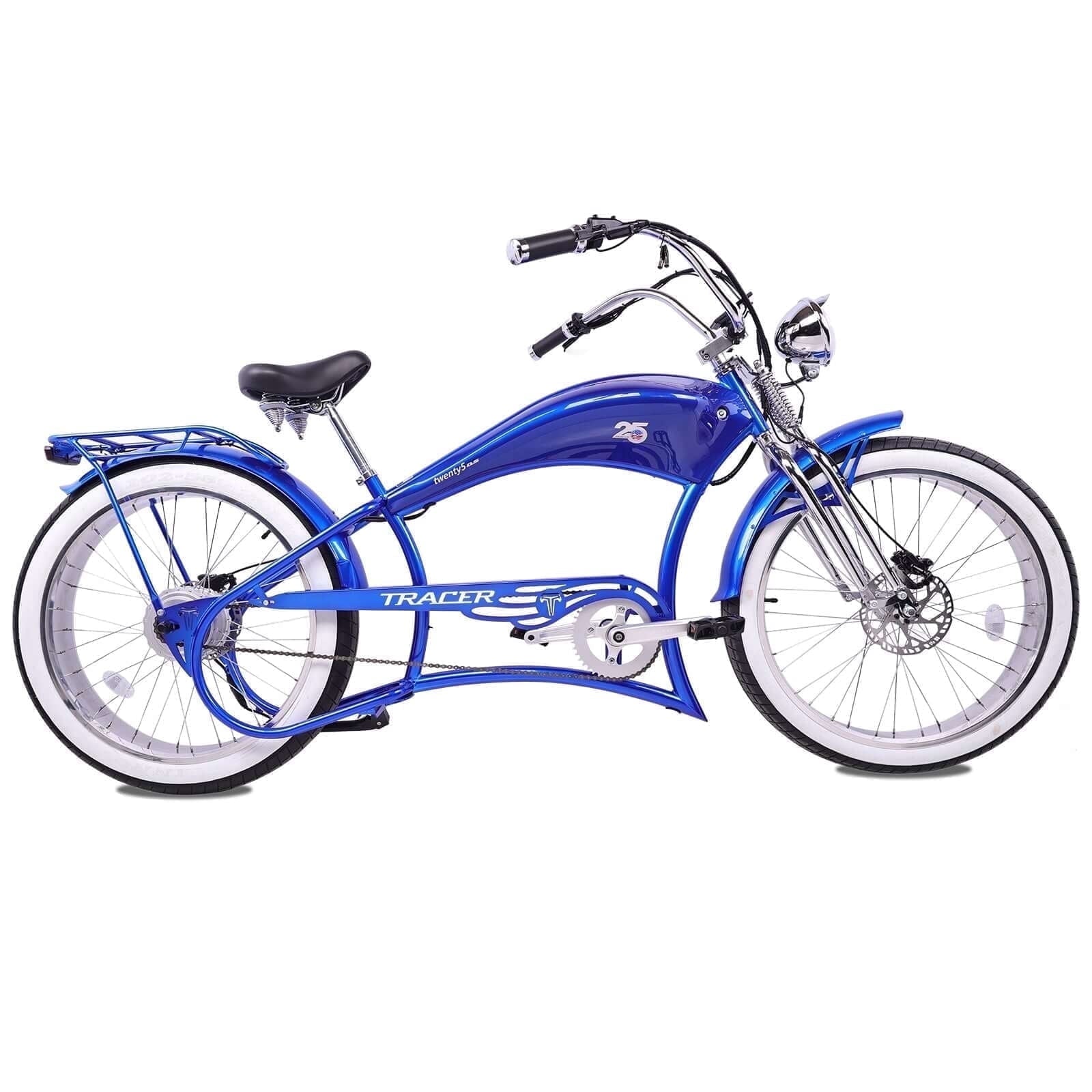 Tracer Twenty5 DS Cruiser E-bike, 26 Wheels, 800W Rear Motor, 48V/17.5Ah Battery, 5 PAS, Supsension Fork, Disc Brake, for Men, Blue Electric Bikes