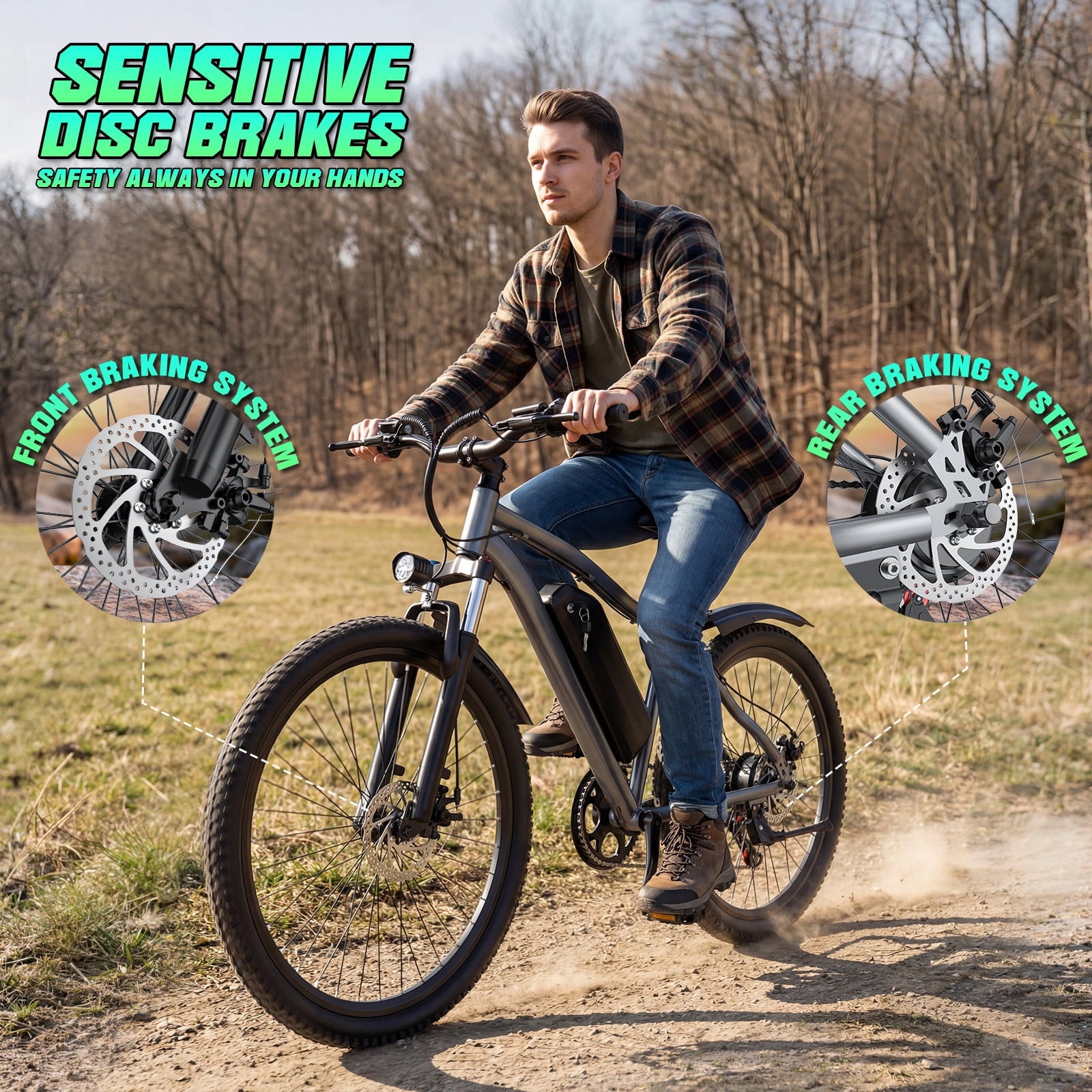 Terrosor 720W Peak Electric Bike, 48V 10.4Ah, 25MPH, 50Miles Range, 26''x2.12'' Tire Mountain Ebike,7 Speeds, Removable Battery,Adult Electric Bicycle, UL2849 Electric Bikes