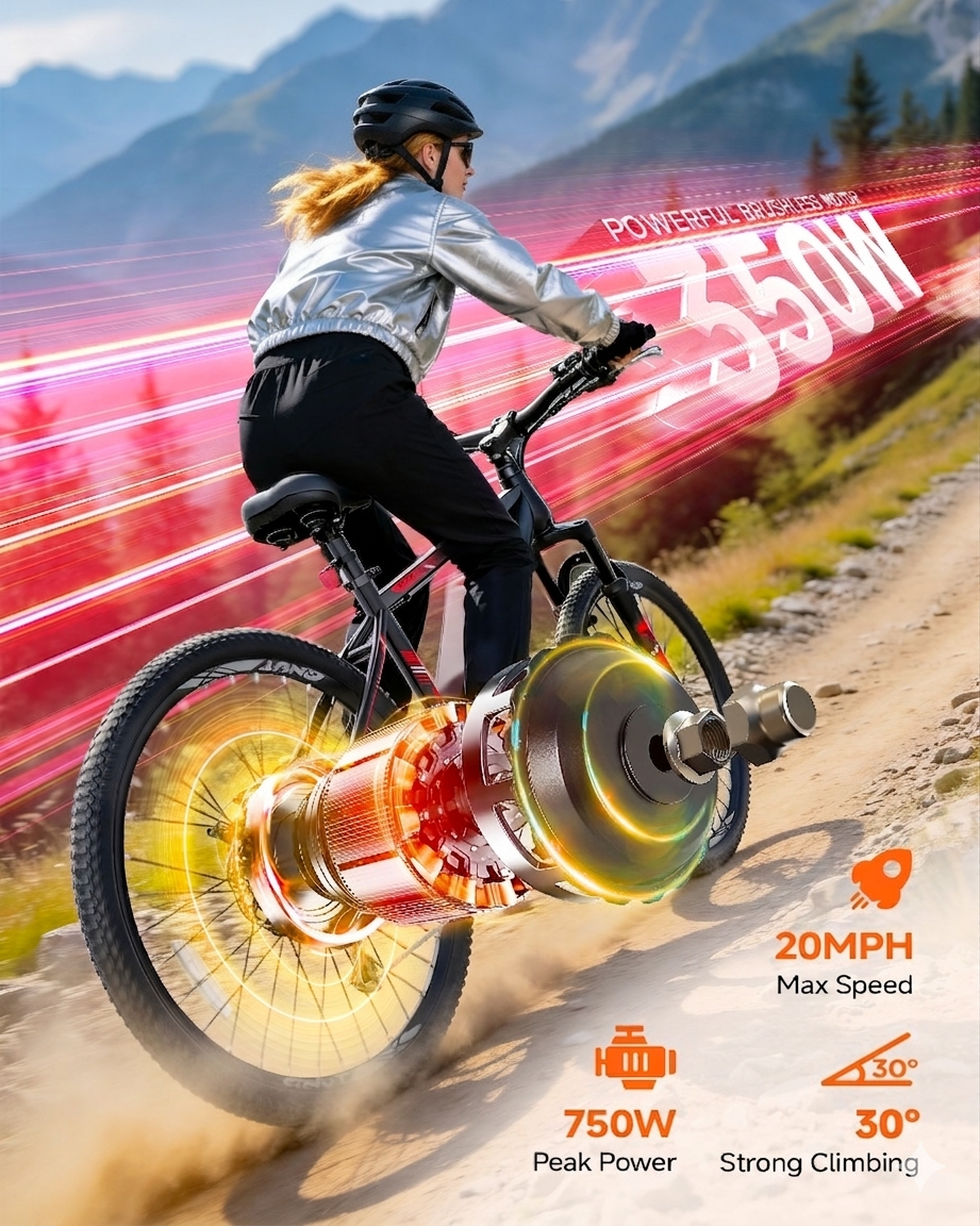 QNUT Victor 4.0 Electric Bicycle for Adults&Teens,Peak 750W,40-Mile Range,20MPH,7-Speed,7.8Ah Removable Battery,26,Dual Disc Brakes,Mountain E-MTB,Commuter Road Bike,UL2849 Electric Bikes